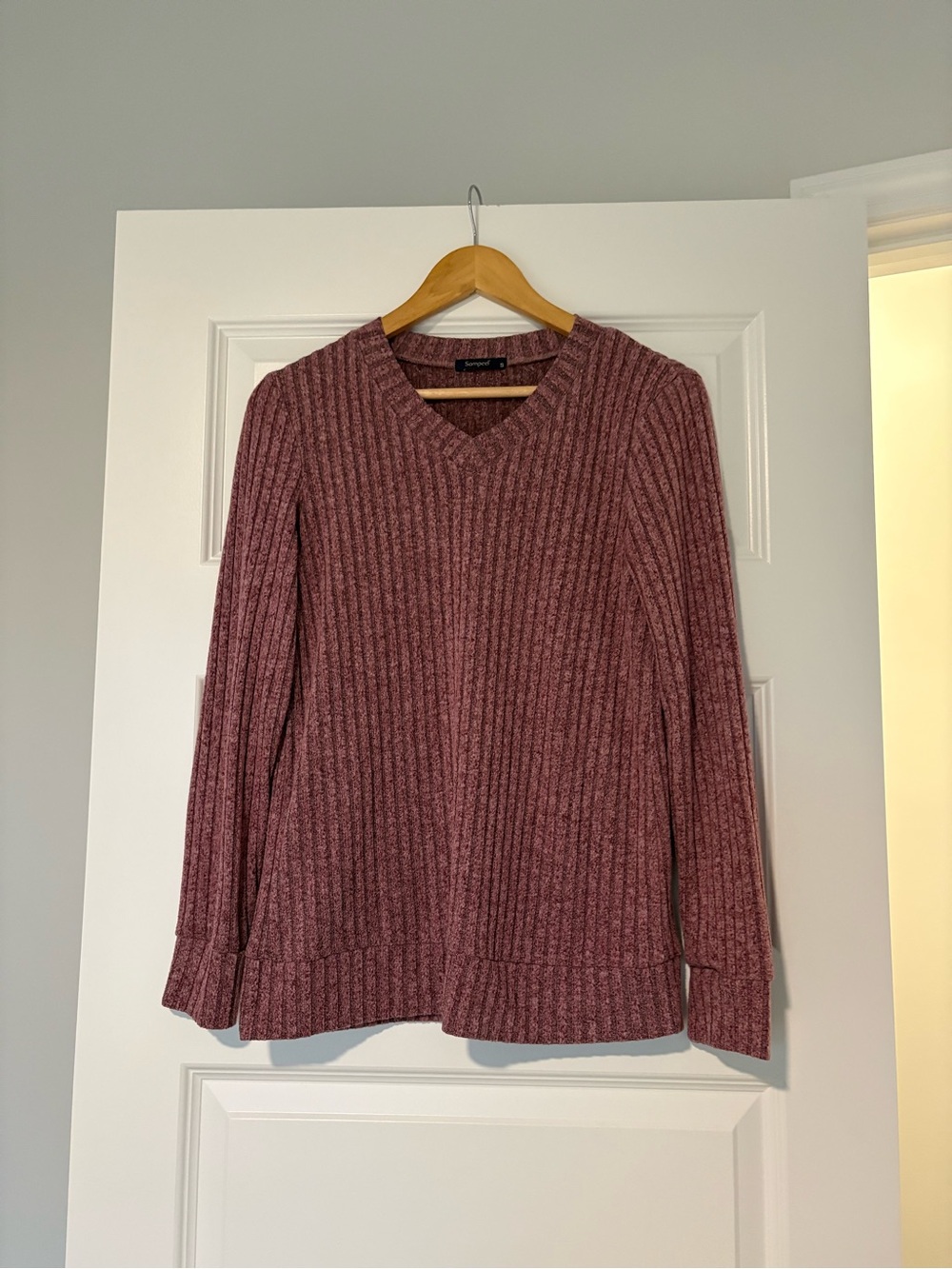 Ribbed V-Neck Sampeel Sweater Mauve Pink Size Small